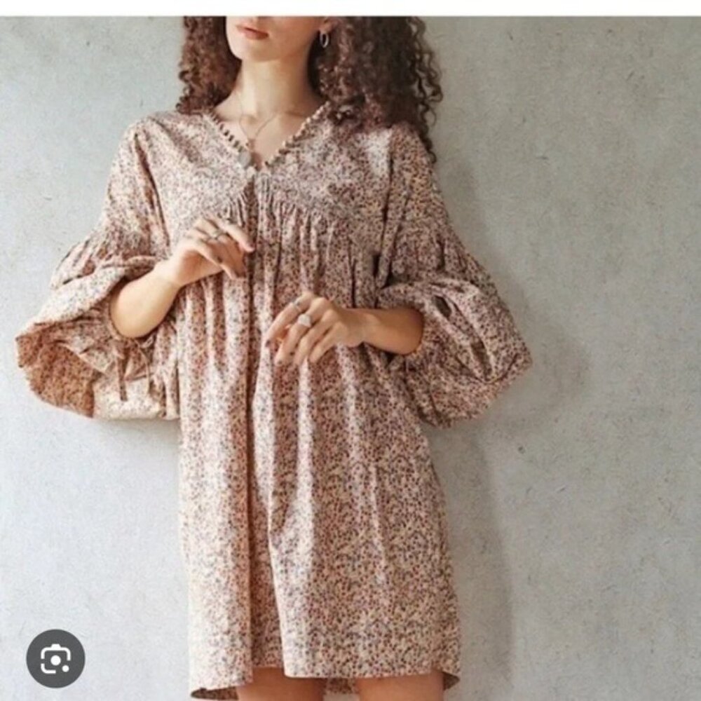 Doen Marguerite Floral Printed Mini Dress Balloon Sleeve XS